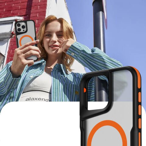 Apple iPhone 16 Pro Kılıf Magsafe Şarj Özellikli Renkli Kenar Airbag Şeritli Patinda Lamer Kapak