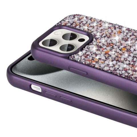 Apple iPhone 15 Pro Max Kılıf Parlak Taşlı Tasarım Patinda Linea Diamond Kapak