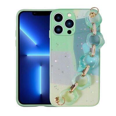 Apple iPhone 13 Pro Kılıf Simli Desenli El Askılı Tutacaklı Patinda Elsa Silikon Kapak