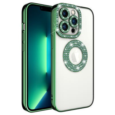 Apple iPhone 12 Pro Max Kılıf Kamera Korumalı Taş Süslemeli Arkası Şeffaf Patinda Asya Kapak