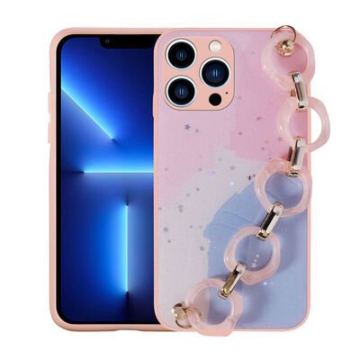 Apple iPhone 13 Pro Kılıf Simli Desenli El Askılı Tutacaklı Patinda Elsa Silikon Kapak