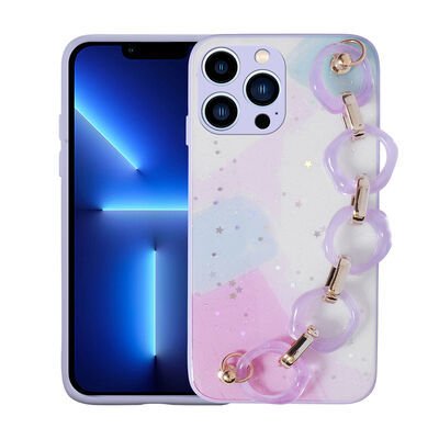 Apple iPhone 13 Pro Kılıf Simli Desenli El Askılı Tutacaklı Patinda Elsa Silikon Kapak