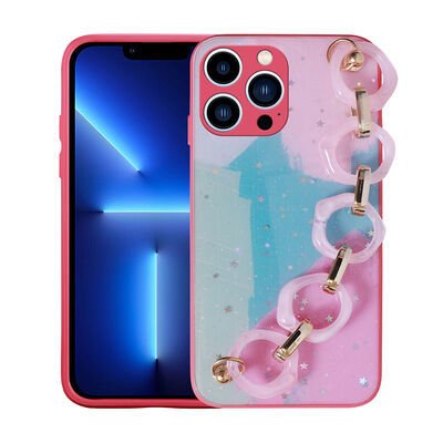 Apple iPhone 13 Pro Kılıf Simli Desenli El Askılı Tutacaklı Patinda Elsa Silikon Kapak