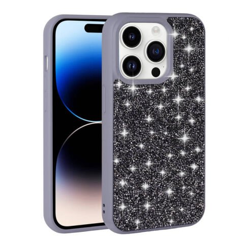 Apple iPhone 14 Pro Max Kılıf Parlak Taşlı Tasarım Patinda Pırlanta Kapak