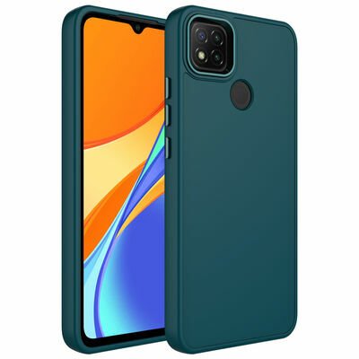 Xiaomi Redmi 9C Kılıf Metal Çerçeve ve Buton Tasarımlı Silikon Patinda Luna Kapak