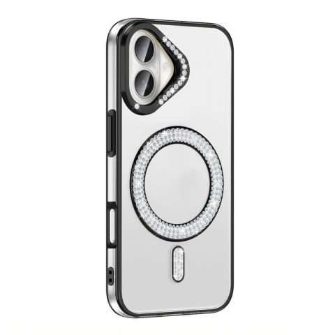 Apple iPhone 16 Kılıf Pırlanta Taş Tasarımlı Magsafe Şarj Özellikli Patinda Karetta Silikon Kapak