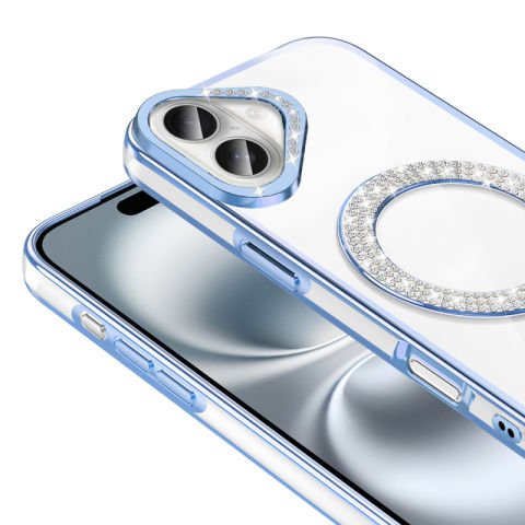 Apple iPhone 16 Kılıf Pırlanta Taş Tasarımlı Magsafe Şarj Özellikli Patinda Karetta Silikon Kapak