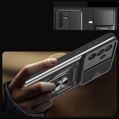 Galaxy A56 Kılıf Magnetik Standlı Kamera Korumalı Patinda Sürgülü Vega Kapak