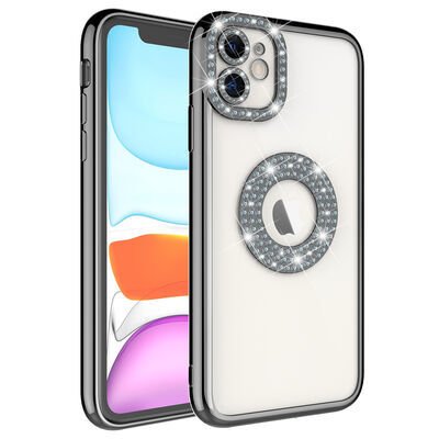 Apple iPhone 11 Kılıf Kamera Korumalı Taş Süslemeli Arkası Şeffaf Patinda Asya Kapak