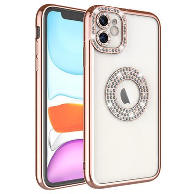 Apple iPhone 11 Kılıf Kamera Korumalı Taş Süslemeli Arkası Şeffaf Patinda Asya Kapak