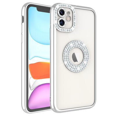 Apple iPhone 11 Kılıf Kamera Korumalı Taş Süslemeli Arkası Şeffaf Patinda Asya Kapak