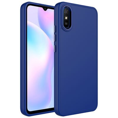Xiaomi Redmi 9A Kılıf Metal Çerçeve ve Buton Tasarımlı Silikon Patinda Luna Kapak