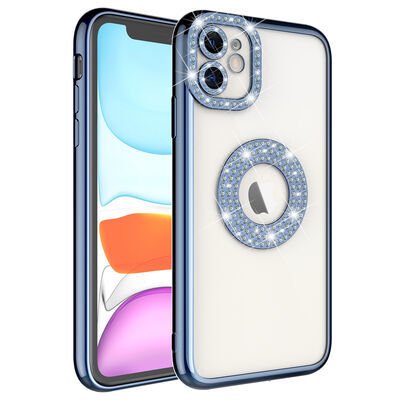 Apple iPhone 11 Kılıf Kamera Korumalı Taş Süslemeli Arkası Şeffaf Patinda Asya Kapak