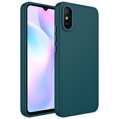 Xiaomi Redmi 9A Kılıf Metal Çerçeve ve Buton Tasarımlı Silikon Patinda Luna Kapak