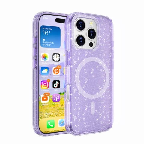 Apple iPhone 16 Pro Max Kılıf Magsafe Şarj Özellikli Parlayan Simli Saydam Renkli Patinda Allstar Kapak