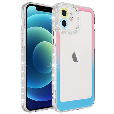 Apple iPhone 12 Kılıf Simli ve Renk Geçiş Tasarımlı Lens Korumalı Patinda Park Kapak