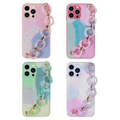 Apple iPhone 12 Pro Max Kılıf Simli Desenli El Askılı Tutacaklı Patinda Elsa Silikon Kapak