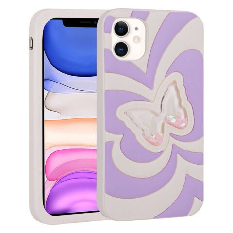 Apple iPhone 11 Kılıf Sıvılı Simli Kelebekli Tasarım Patinda Vodena Kapak
