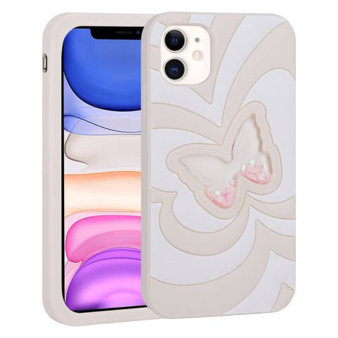 Apple iPhone 11 Kılıf Sıvılı Simli Kelebekli Tasarım Patinda Vodena Kapak