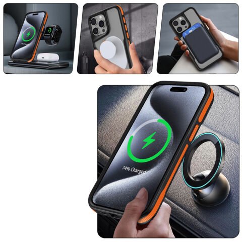 Apple iPhone 15 Pro Kılıf Magsafe Şarj Özellikli Renkli Kenar Airbag Şeritli Patinda Lamer Kapak