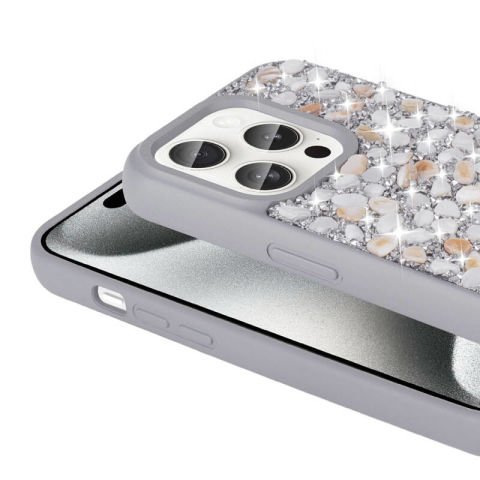 Apple iPhone 15 Pro Kılıf Parlak Taşlı Tasarım Patinda Linea Diamond Kapak