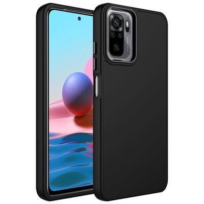 Xiaomi Redmi Note 10S Kılıf Metal Çerçeve ve Buton Tasarımlı Silikon Patinda Luna Kapak