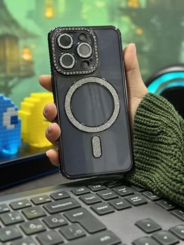 iPhone Simli Magsafe Taşlı Kross Silikon