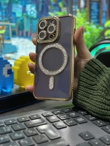 iPhone Simli Magsafe Taşlı Kross Silikon