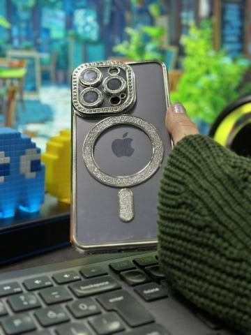iPhone Simli Magsafe Taşlı Kross Silikon