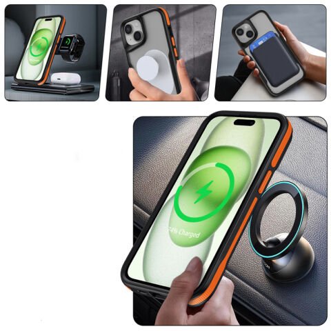 Apple iPhone 15 Kılıf Magsafe Şarj Özellikli Renkli Kenar Airbag Şeritli Patinda Lamer Kapak