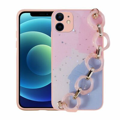 Apple iPhone 12 Kılıf Simli Desenli El Askılı Tutacaklı Patinda Elsa Silikon Kapak