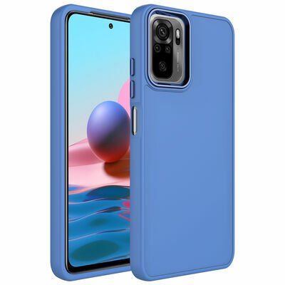 Xiaomi Redmi Note 10 Kılıf Metal Çerçeve ve Buton Tasarımlı Silikon Patinda Luna Kapak