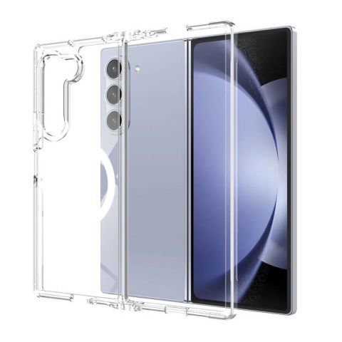 Galaxy Z Fold 6 Kılıf Magsafe Şarj Özellikli Şeffaf Sert PC Patinda Embos Kapak